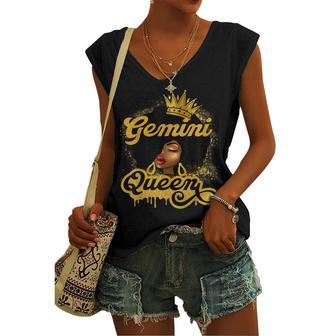 Gemini Queen Birthday Girl Afro Woman Black Queen Zodiac Women's Vneck Tank Top - Seseable