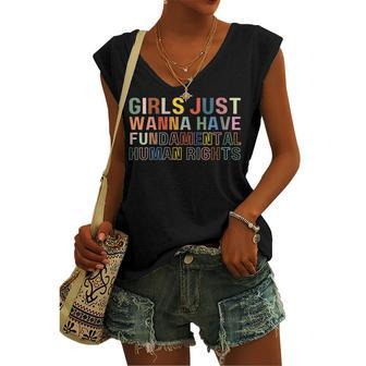 Girls Just Wanna Have Fundamental Rights Feminism Women's V-neck Tank Top | Mazezy