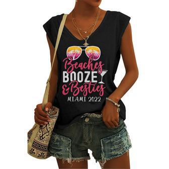 Girls Weekend Girls Trip Miami 2022 Beaches Booze & Besties Women's V-neck Tank Top | Mazezy