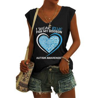 Godparents I Wear Blue For Godson Autism Awareness Women's V-neck Tank Top | Mazezy