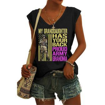 My Granddaughter Has Your Back Proud Army Grandma Military Women's V-neck Tank Top | Mazezy