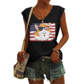 Guinea Pig Dad & Mom American Flag 4Th Of July Usa Women's Vneck Tank Top - Seseable