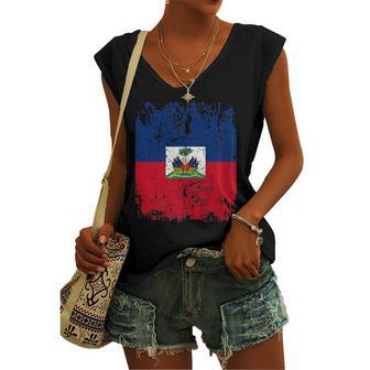 Haiti Flag Vintage Haiti Women's V-neck Tank Top | Mazezy