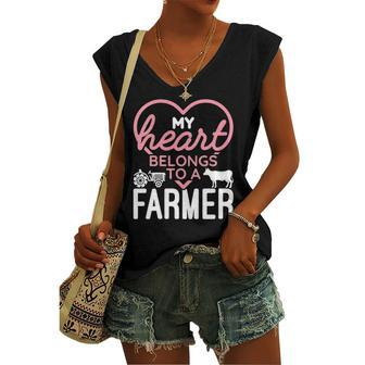 My Heart Belongs To A Farmer Romantic Farm Wife Girlfriend Women's V-neck Tank Top | Mazezy