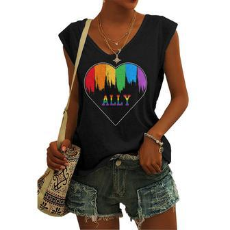 Hearts Lgbt Equality Love Lgbtq Rainbow Flag Gay Pride Ally Women's V-neck Tank Top | Mazezy