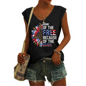 Home Of The Free Because Of The Brave Sunflower 4Th Of July Women's Vneck Tank Top - Seseable