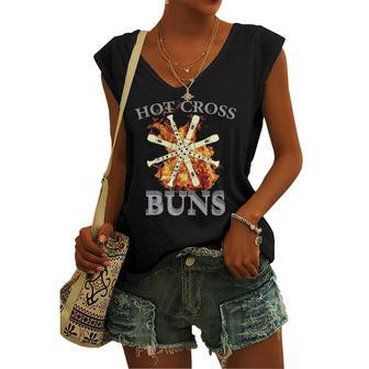 Hot Cross Buns Pattern Flute Player For Dad Women's V-neck Tank Top | Mazezy