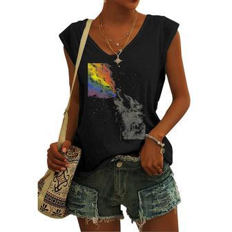 Howling Wolf Rainbow Watercolor Whimsical Animal Women's V-neck Tank Top | Mazezy