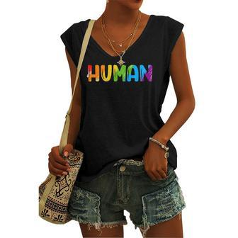Human Lgbt Rainbow Flag Gay Pride Month Transgender Women's V-neck Tank Top | Mazezy UK