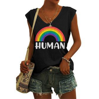 Human Rainbow Lgbt Pride Homo Lesbian Pride Women's Vneck Tank Top - Seseable