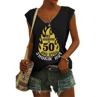 My Husband Is 50 And Still Smokin Hot 50Th Birthday Women's Vneck Tank Top - Seseable