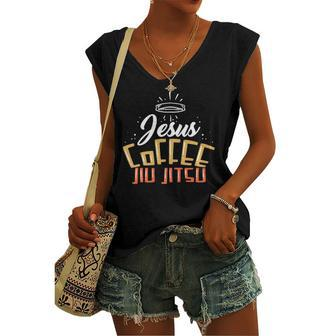 Jiu Jitsu Outfit For A Jesus And Coffee Lover Women's V-neck Tank Top | Mazezy