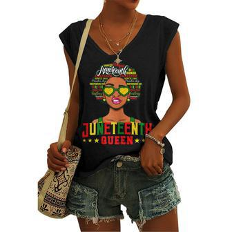 Juneteenth Natural Afro Queen Women's V-neck Tank Top | Mazezy