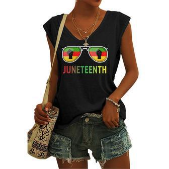 Juneteenth Sunglasses Black Pride Flag Fists Women's V-neck Tank Top | Mazezy
