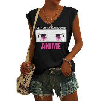 Just A Girl Who Loves Anime Chill Anime Girl Women's V-neck Casual Sleeveless Tank Top | Favorety CA