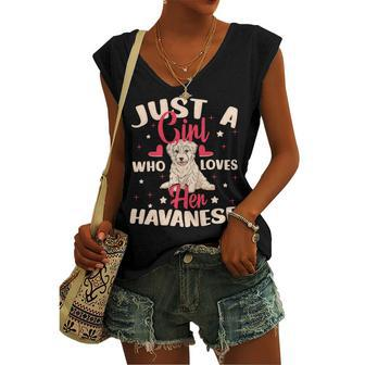 Just A Girl Who Loves Her Havanese Dog Women's V-neck Casual Sleeveless Tank Top - Monsterry DE