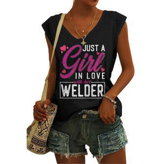 Just A Girl In Love With Her Welder Cute Welders Wife Women's V-neck Tank Top | Mazezy