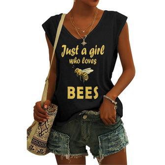 Just A Girl Who Loves Bees Beekeeping Bee Girls Women's V-neck Tank Top | Mazezy