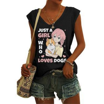Just A Girl Who Loves Dogs Cute Corgi Lover Outfit & Apparel Women's V-neck Tank Top | Mazezy UK