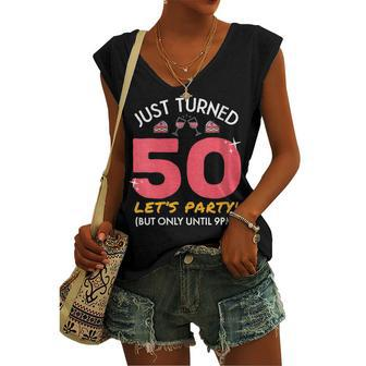 Womens Just Turned 50 Party Until 9Pm 50Th Birthday Gag Women's Vneck Tank Top - Seseable