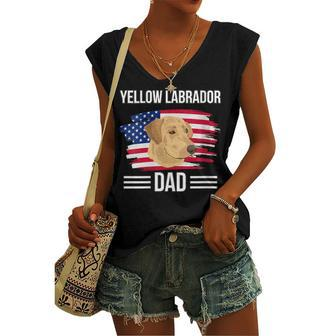 Womens Lab Us Flag 4Th Of July Fathers Day Yellow Labrador Dad Women's Vneck Tank Top - Seseable