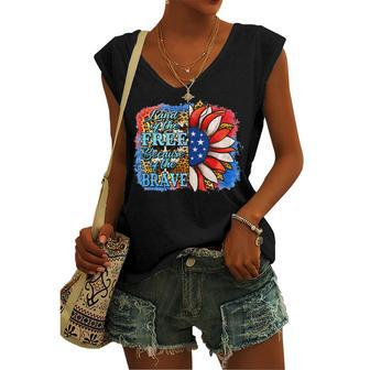 Land Of The Free Because Of The Brave Sunflower 4Th Of July Women's Vneck Tank Top - Seseable