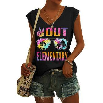 Last Day Of School Peace Out Elementary Teacher Women's V-neck Tank Top | Mazezy