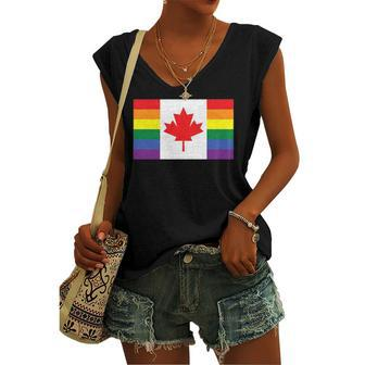 Lgbt Gay Pride Rainbow Canadian Flag Women's V-neck Tank Top | Mazezy