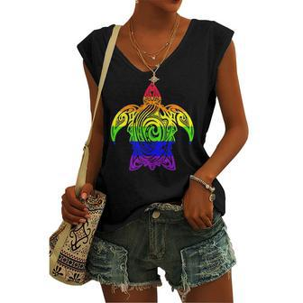 Lgbtq Sea Turtle Rainbow Pride Love Gay Lgbt Women's V-neck Tank Top | Mazezy