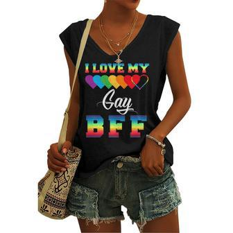 I Love My Gay Bff Rainbow Lgbt Pride Proud Lgbt Friend Ally Women's V-neck Tank Top | Mazezy