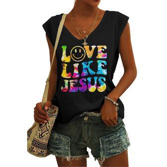 Love Like Jesus Tie Dye Faith Christian Jesus Kid Women's V-neck Tank Top | Mazezy