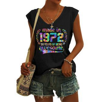 Womens Made In 1972 50 Year Of Being Awesome Birthday Vintage Women's Vneck Tank Top - Seseable