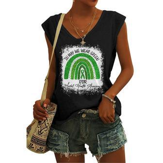 In May We Wear Green For Mental Health Awareness Rainbow Women's V-neck Tank Top | Mazezy