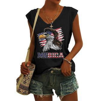 Merica American Bald Eagle Mullet Women's V-neck Tank Top | Mazezy