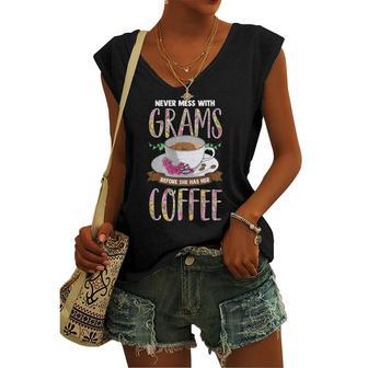 Never Mess With Grams Before She Has Her Coffee Women's V-neck Tank Top | Mazezy