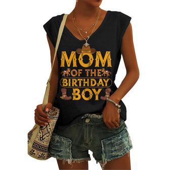 Womens Mom Of The Birthday Boy Cowboy Western Theme Birthday Party Women's Vneck Tank Top - Seseable