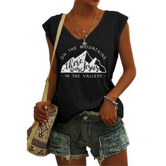 Mountains There Was Jesus In The Valley Faith Christian Women's V-neck Tank Top | Mazezy