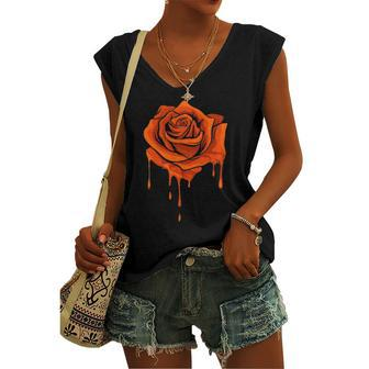 Orange Melting Rose Garden Gardener Botanist Flowers Rose Women's V-neck Tank Top | Mazezy