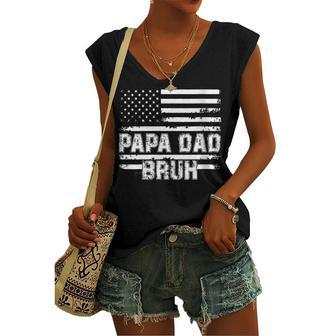 Womens Papa Dad Bruh Fathers Day 4Th Of July Us Flag Vintage 2022 Women's Vneck Tank Top - Seseable