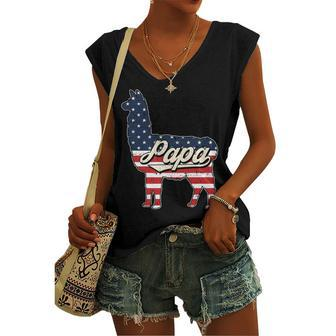 Papa Llama 4Th Of July American Flag Patriotic Dad Father V2 Women's Vneck Tank Top - Seseable