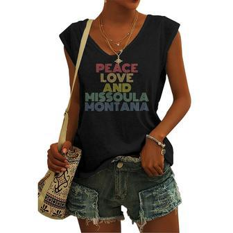 Peace Love Missoula Montana State Women's V-neck Tank Top | Mazezy