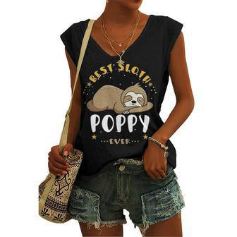 Poppy Grandpa Best Sloth Poppy Ever Women's Vneck Tank Top - Seseable
