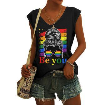 Be You Pride Lgbtq Gay Lgbt Ally Rainbow Flag Woman Face Women's V-neck Tank Top | Mazezy