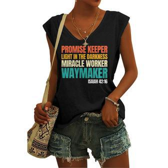 Promise Keeper Miracle Worker Waymaker Christian Faith Women's V-neck Tank Top | Mazezy
