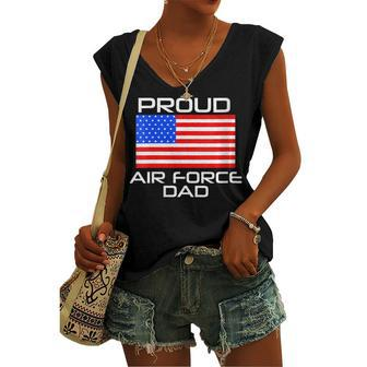 Womens Proud Air Force Dad Us Veterans 4Th Of July American Flag Women's Vneck Tank Top - Seseable