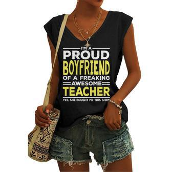 Im A Proud Boyfriend Of A Freaking Awesome Teacher Women's V-neck Tank Top | Mazezy