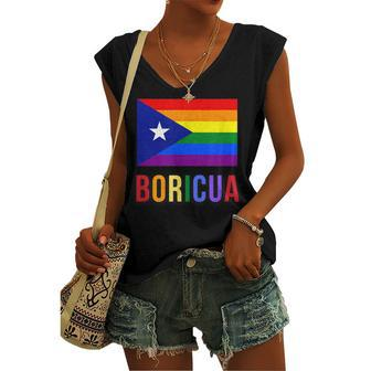 Puerto Rico Boricua Gay Pride Lgbt Rainbow Wepa Women's V-neck Tank Top | Mazezy