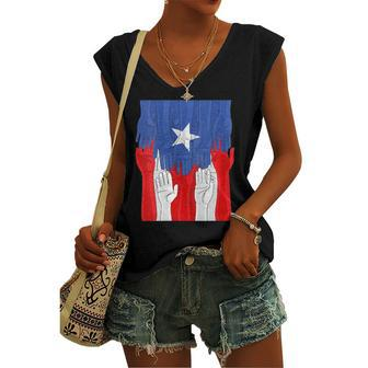 Puerto Rico Pride Raised Hands Boricua Flag V-Neck Women's V-neck Tank Top | Mazezy