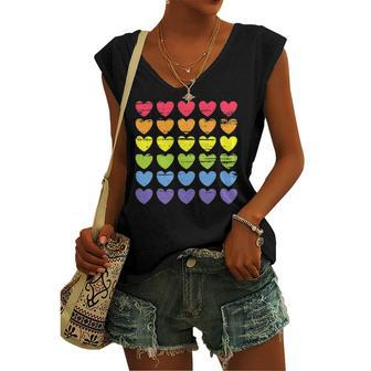 Rainbow Flag Hearts Gay Pride Lgbtq Women's V-neck Tank Top | Mazezy