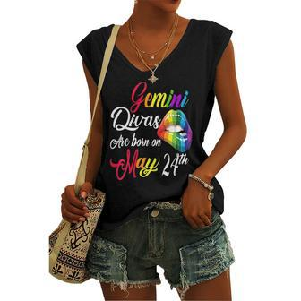 Rainbow Lips Divas Are Born On May 24Th Gemini Girl Birthday Women's V-neck Tank Top | Mazezy
